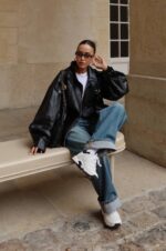 Black oversized leather jacket - Image 2