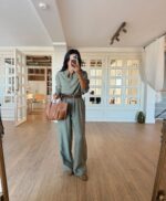 Elastic waist tencel shirt and trouser set