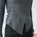 Grey ribbed sweater with wrap design