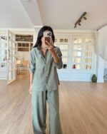 Elastic waist tencel shirt and trouser set - Image 3