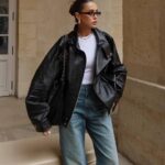 Black oversized leather jacket