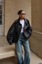 Black oversized leather jacket