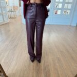 Burgundy leather trouser