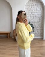 Yellow knit cardigan with cable details - Image 3