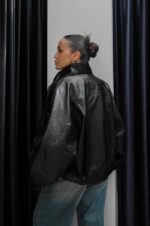 Black oversized leather jacket - Image 3