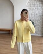 Yellow knit cardigan with cable details - Image 4