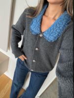 Grey sweater with denim collar - Image 4