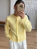Yellow knit cardigan with cable details - Image 5