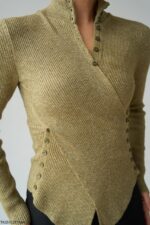 Hay olive green sweater with wrap design - Image 2