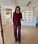 Burgundy leather trouser - Image 2