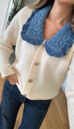 Off white sweater with denim collar - Image 3