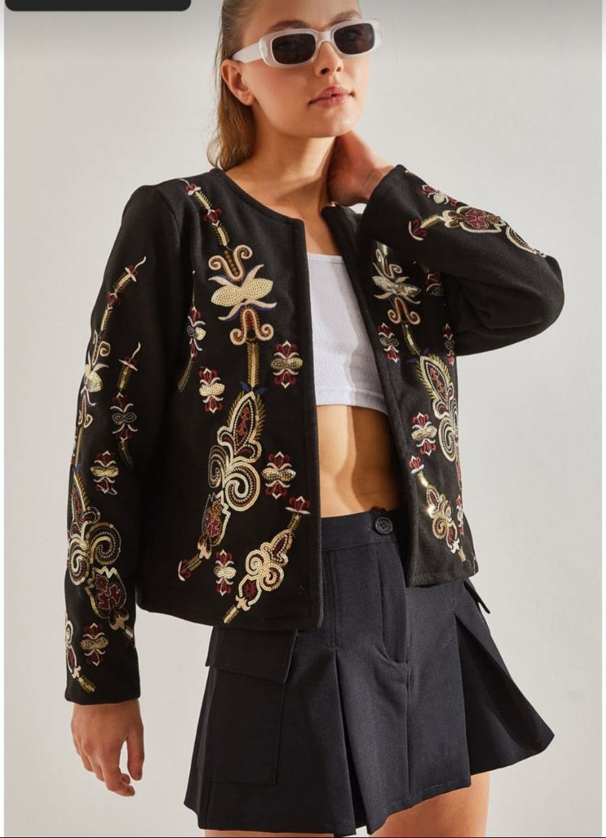 bb0542af-ef61-49ed-ac72-1447b1aa1802 Hand made paillette black jacket - Image 1