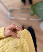 Yellow cable knit cardigan with floral buttons - Image 5