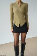 Hay olive green sweater with wrap design - Image 3
