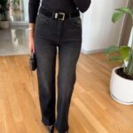 Anthracite wide leg jeans with belt