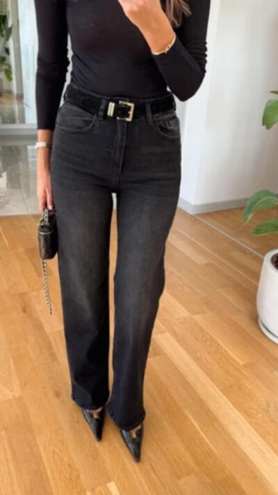 Anthracite wide leg jeans with belt