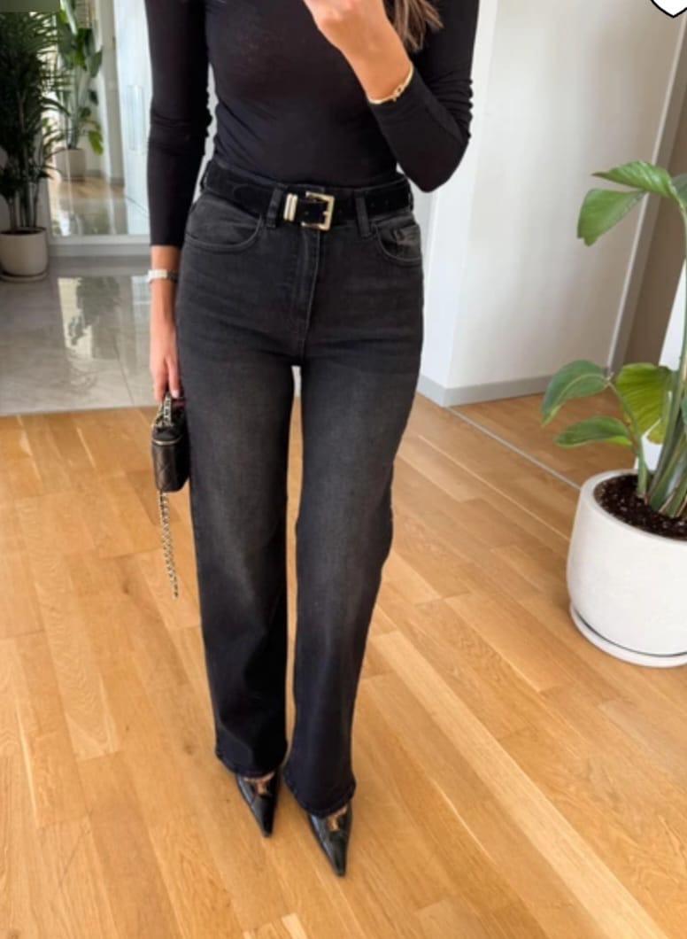 532fbe8c-8658-44a9-af27-446f78e8d6d3 Anthracite wide leg jeans with belt - Image 1