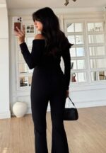 Gold Button Detailed Spanish Leg Fabric Trousers - Image 3