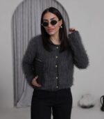 Black feathered knit