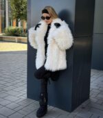 White faux fur jacket