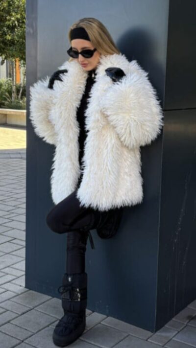 White faux fur jacket