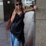 Black satin top with black lace