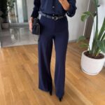Belted navy trousers