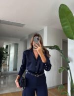 Silk navy shirt - Image 2