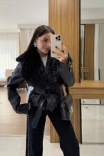 Faux fur leather jacket