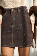 Studded denim mini skirt brown - Image 2