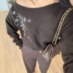 Brown Floral Off-Shoulder Knit Sweater