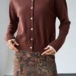 Brown Button Up Cardigan With Lace Trim