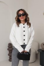 White Black Buttoned Cardigan - Image 3