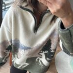 Half Zip Fleece Pullover With Forest Print