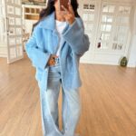 Light Blue Faux Fur Jacket
