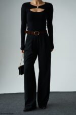 Black belted palazzo