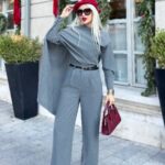 Gray Wide Leg Pantsuit Set