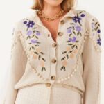 Cream Floral Embroidered Knit Cardigan