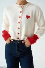 White & Red Heart Shaped Sweater