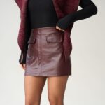 Leather burgendy mini skirt