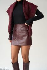 Leather burgendy mini skirt