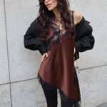 Brown Satin Lace Trim Slip