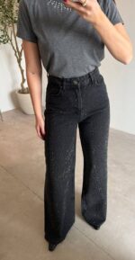 Black High Waist Wide Leg Sparkle Jeans