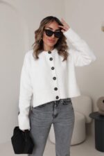 White Black Buttoned Cardigan - Image 2
