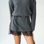 Charcoal Knit Dress With Lace Hem