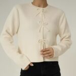 Cream Cardigan With Pearl Bow Closures