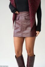 Leather burgendy mini skirt - Image 2