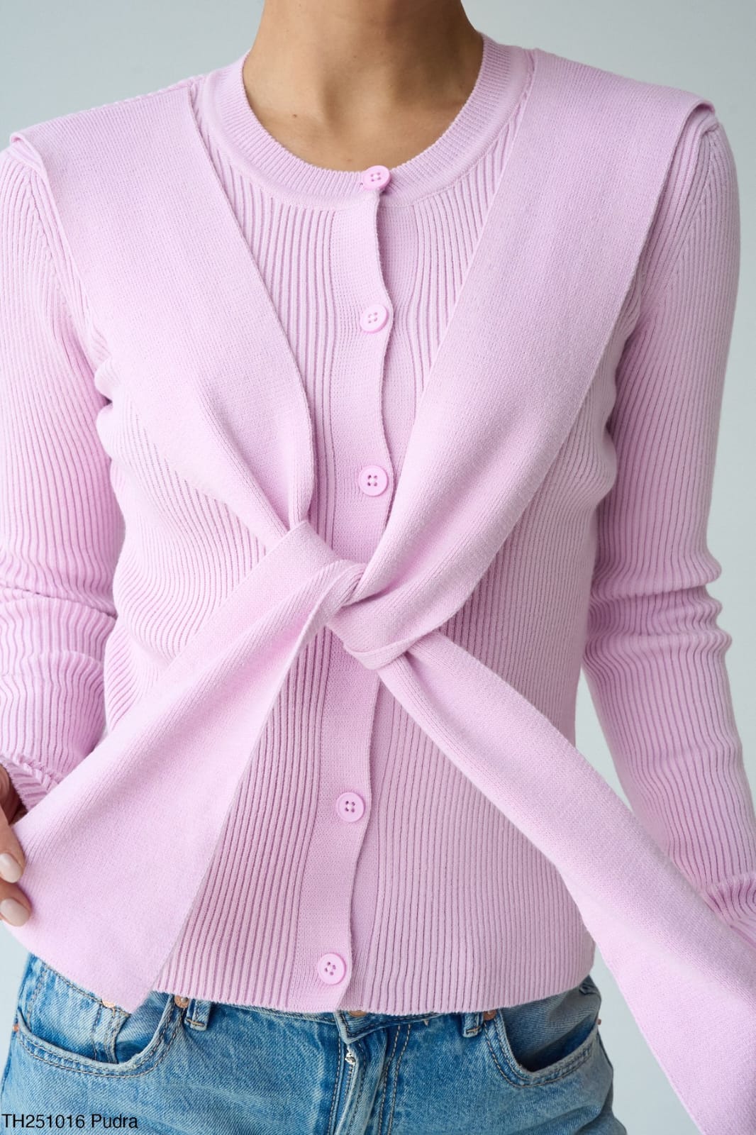 f7b897b9-2f75-4ab8-be5f-0a907ebff831 Pink Ribbed Button-Up Knit Cardigan - Image 1