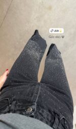 Black High Waist Wide Leg Sparkle Jeans - Image 2