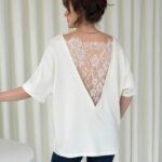 White Lace Back Short Sleeve Top